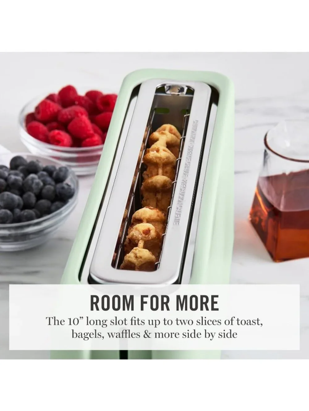 2 Slice Green Extra Wide Removable Crumb Tray Slot Stainless Steel Toaster